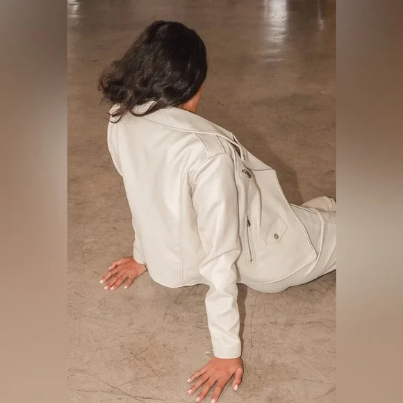 LULUS Out for the Night Beige Vegan Leather Moto Jacket - Picture 3 of 8